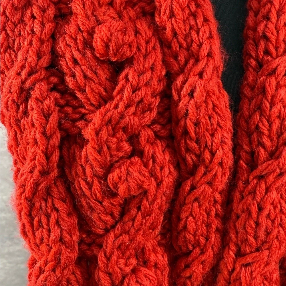 NWOT Red Cable Knit Pom Pom Scarf